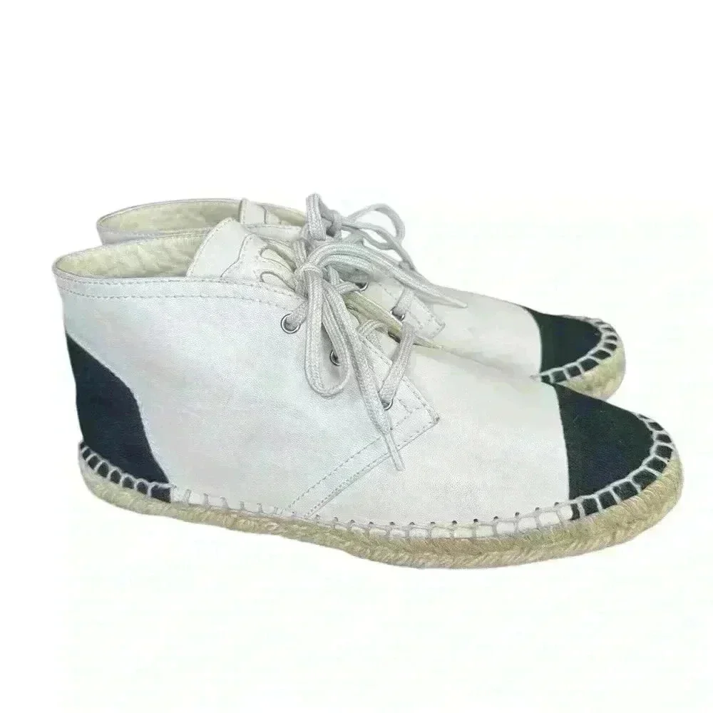 Chanel Beige/Black Lambskin Leather High Top Espadrilles Shoes.